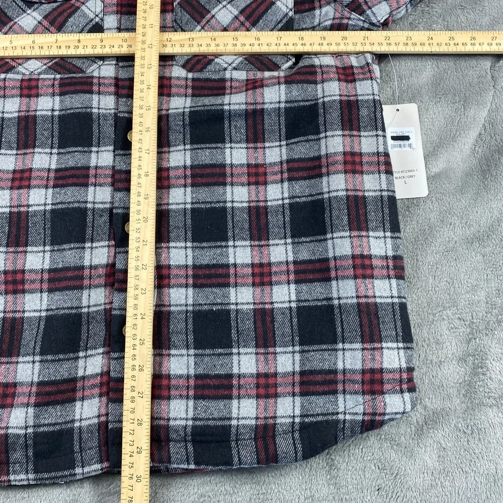 EURO JOY Flannel Shirt Jacket Men L Sherpa Lined Plaid Shacket Snap Outdoor Warm